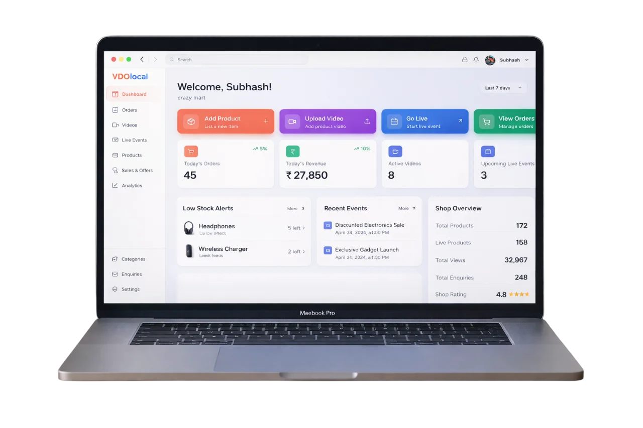 VDOlocal Seller Studio dashboard